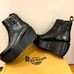 Dr. Martens Caitlin Wedge Zip Side Double Buckle EU 37, UK 4, US 6 Black Leather